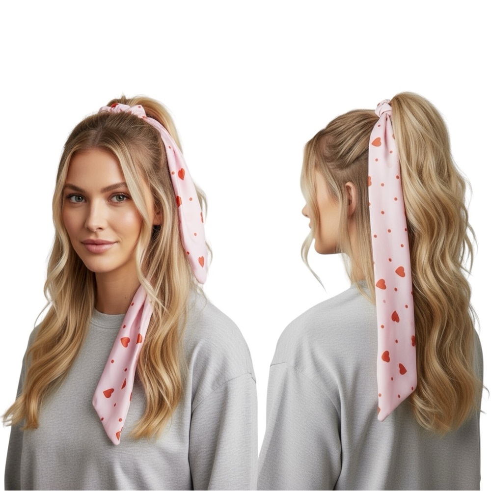 FOREVER 21 HEART PRINT BOW SCRUNCHIE - BRAND NEW WITH TAGS